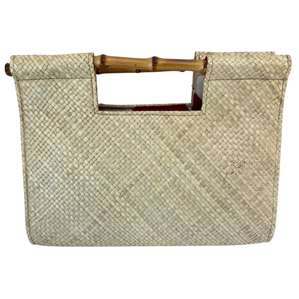 Vintage PUTU BY J. MACLEAR Straw Purse Bamboo Handles Summer Vacation Resort - Picture 2 of 11